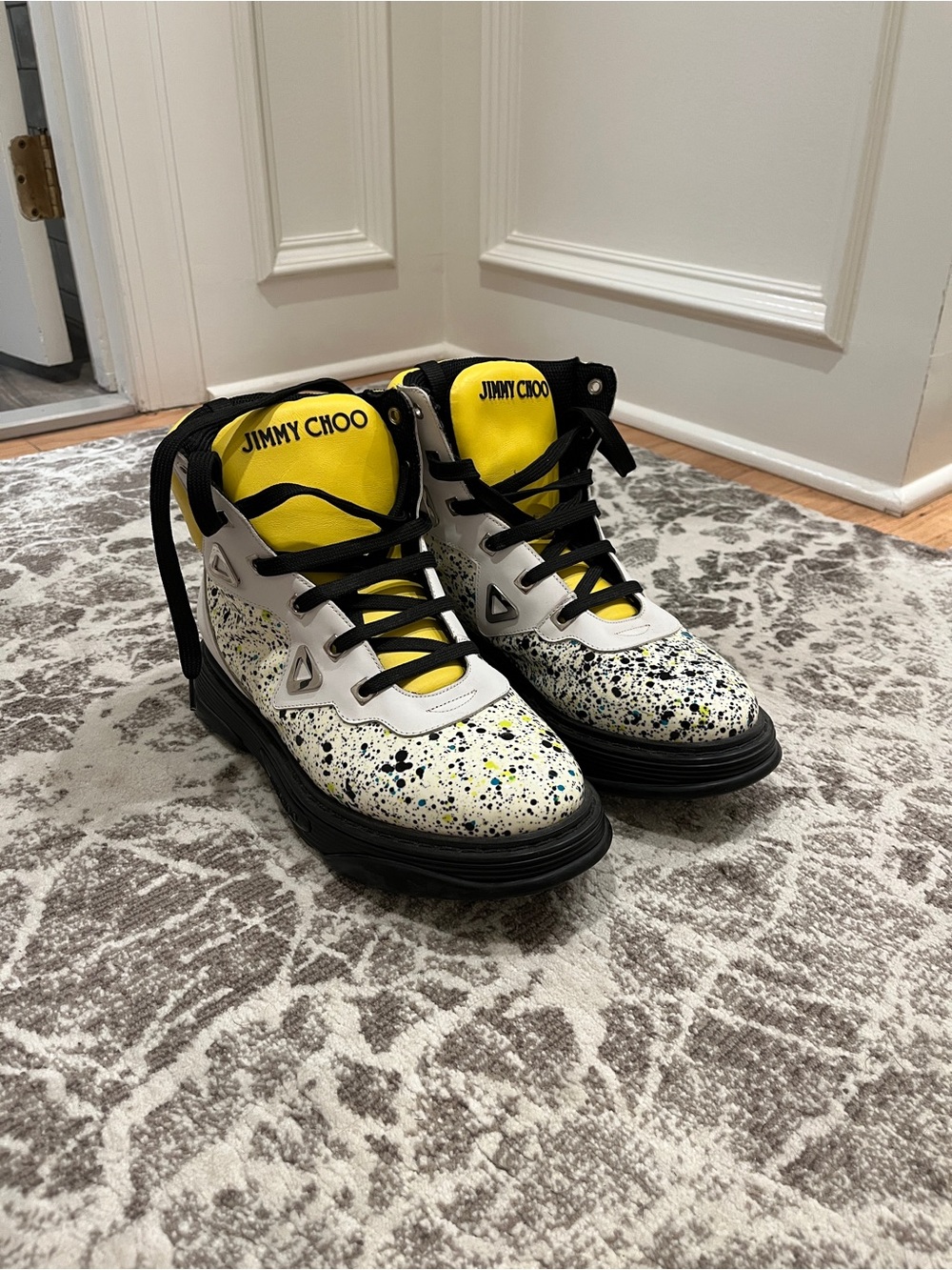 Jimmy Choo Galaxy Paint-Splatter Leather High-Top Sneakers - White